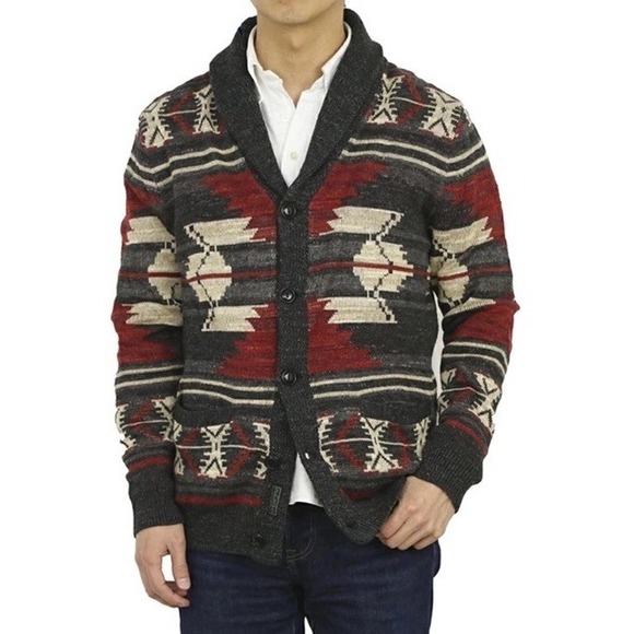 Polo Ralph Lauren Shawl Collar Cardigan Sweater Mens Large Aztec Southwestern - Picture 1 of 13